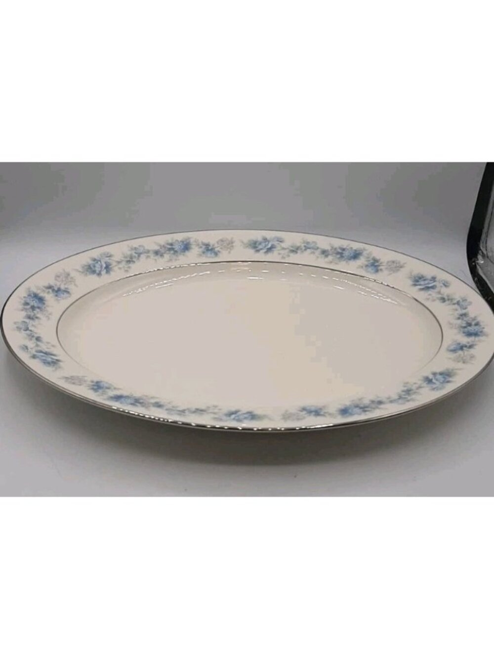 Vintage Noritake Splendor Oval 13 3/4 In Platter Blue Floral Ivory Beige Japan
